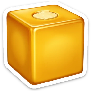 single bouillon cube, hyper-realistic, golden, slightly crumbly, 3D, soft lighting, transparent background, no text or extra elements sticker
