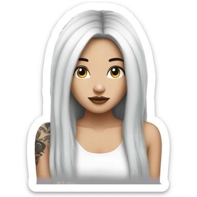 Beautiful girl with white skin, long black hair and tattoos sticker