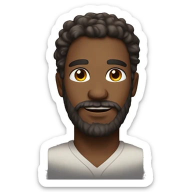 dirty man with long curly brown hair and a brown beard with halo over head sticker