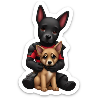 Deadpool holding a German shepherd puppy sticker