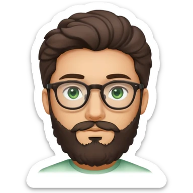 young man with dark slightly curled hair wearing glasses with green eyes and fuller beard sticker