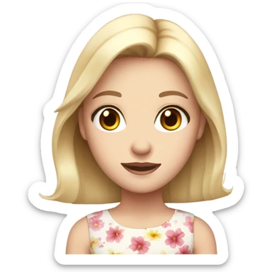 A blond girl with brown eyes and pale skin in a flower dress  sticker