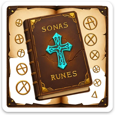 Spell Book – Old leather book with glowing runes and bookmarks sticker