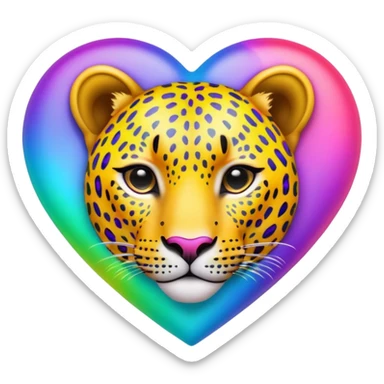 A colorful rainbow-neon-colored wild realistic leopard-printed-patterned BIG heart sticker