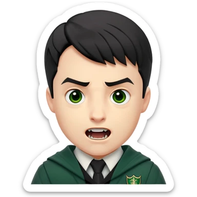 Jamie Yeates is Marcus Flint in harry potter, wear hogwarts slytherin uniform, short black hair, bulky face, often grimacing and showing buck teeth growl menacingly sticker