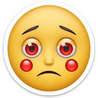 An emoji with red round eyes  with tired face! sticker