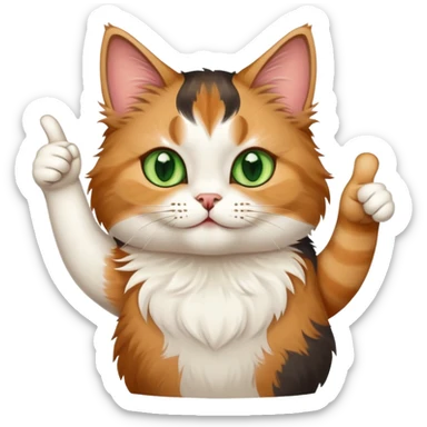 tricolor fluffy cat with big green eyes giving thumbs up sticker