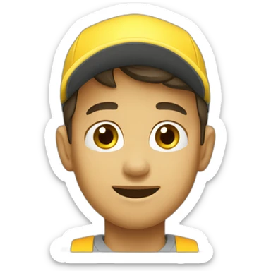 Boy wearing Yellow cap tube salesman sticker
