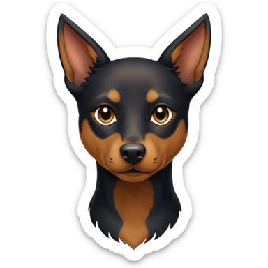 Cinematic Noble Black and Tan Kelpie Portrait Emoji, Poised and regal, with a strong, agile build and a glossy, well-groomed Fur of deep black and tan accents, piercing dark eyes, Simplified yet sharp and sophisticated features, highly detailed, glowing with a soft, dignified glow, high shine, intelligent and energetic, stylized with an air of determination, focused and attentive, soft glowing outline, capturing the essence of a watchful and confident herder, so majestic it feels as though it could bound out of the screen with effortless authority! sticker