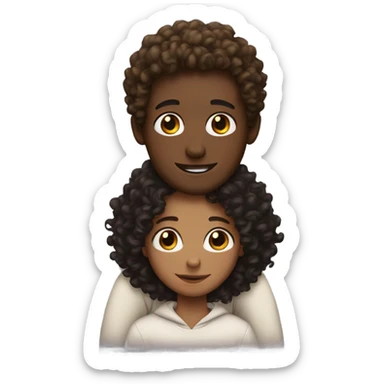 A curly white boy with hazel eyes hugging a black long hair woman with brown eyes sticker