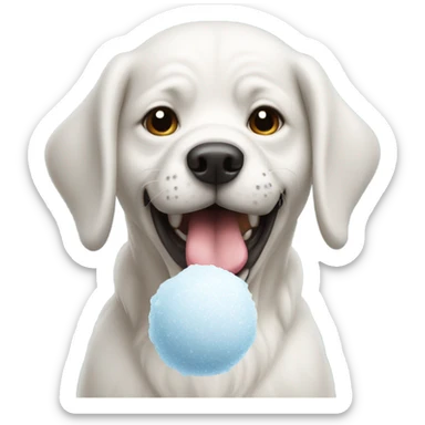 Dog with a snowball in its mouth sticker