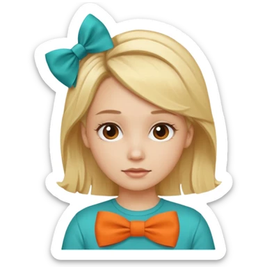 blond girl with orange shirt and  teal bow in hair sticker