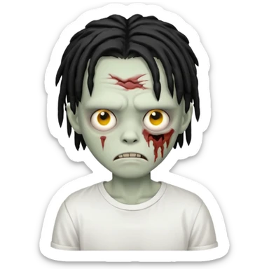 zombie boy with short black dreads that cover eyes and white shirt  sticker