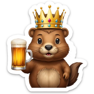 beaver with a crown on head holding a glass of beer sticker