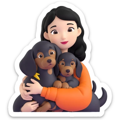black hair asian girl hugging black dachshund sticker