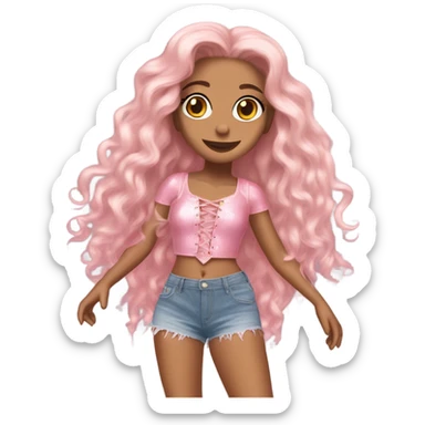 Glinda wearing a pink Shakira lace up croc top and short jeans  sticker