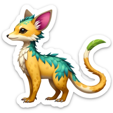 Feral Rare Fantasy vibrant colorful tropical Vernid-Trico-species by LiLaiRa, random markings, tufted tail, tufted ears, full body sticker