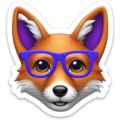 Fox with a blue bowtie on and purple glasses sticker