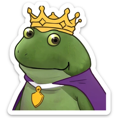 bufo the king wearing a purple cape and gold crown sticker