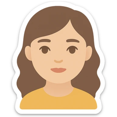 portrait of an Asian girl with medium brown wavy hair and brown eyes, paler skin tone, color icon style sticker