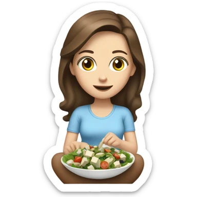 White girl Brown hair blue eyes eating Tofu salad sticker