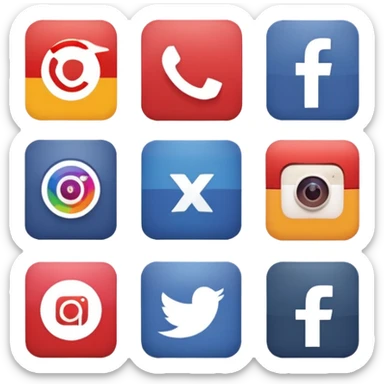 Socail media sauare emoji style icons 
Creat the quadrant with the logos of F.B, X, Trustpilot, Instagram, Youtube, Linkedineach icon is ther only ones, asme size, only icons of the social media that I mentioned only 6 icons sticker