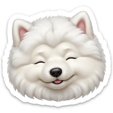Meme-Worthy Cute Sleeping Samoyed Portrait Emoji, Head resting peacefully with a contented smile, showcasing a delightfully fluffy build and a luxuriously soft pure white Fur, eyes shut in a serene nap, Simplified yet hilariously adorable features, highly detailed, glowing with a soft, drowsy light, high shine, relaxed and utterly lovable, stylized with an air of playful laziness, bright and heartwarming, soft glowing outline, capturing the essence of a comically sleepy companion, so meme-worthy it feels like it could instantly become the next viral sensation of adorable slumber! sticker