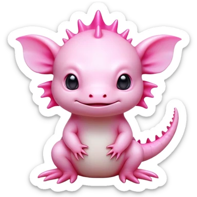 cinematic-[axolotl]-realistic-full-body-sitting-emoji,-head-tilted-dramatically,-pink skin,-simplified-yet-realistic-focused-features,-highly-detailed,-glowing-with-an-almost-sarcastic-glow sticker
