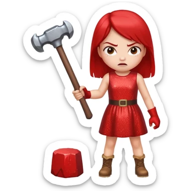 red glitter angry girl with a giant hammer sticker