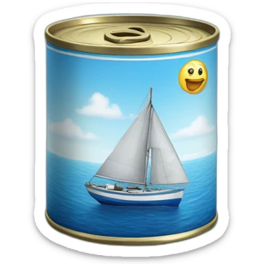Realistic small can of tuna showing a blue sailing boat sticker