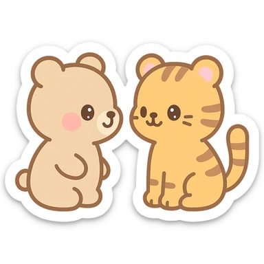 a bear and tiger facing each other, playful and cute kawaii style sticker