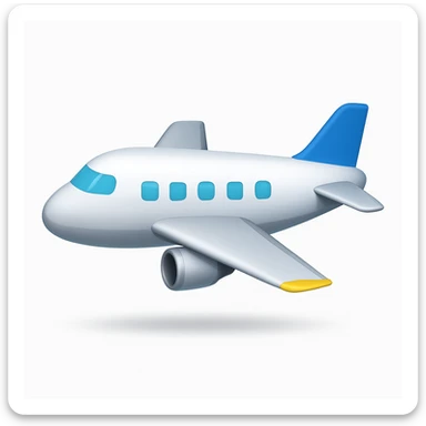 Make the airplane emoji look wider than the previous version. Keep everything else the same: iOS emoji style, 3D, shiny, smooth gradients, soft shadows, realistic airplane shape, classic emoji look. Add a soft shadow under the airplane. sticker