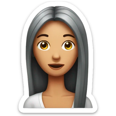 A woman, a shrimp's head sticker