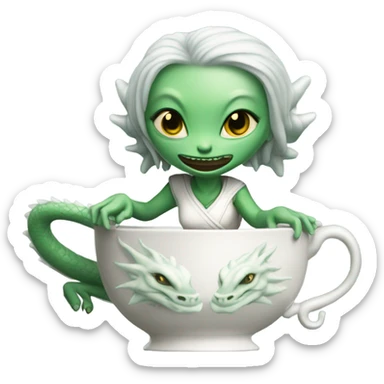 Photo realistic, alien female green,  on ride white china dragon infinite story sticker