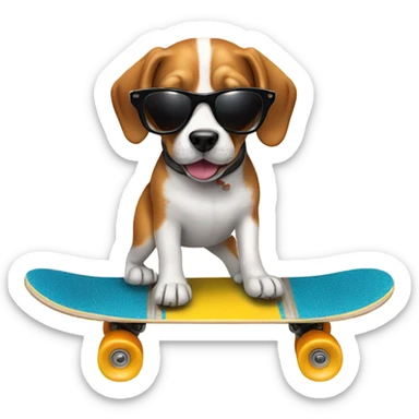 Beagle wearing sunglasses riding a skateboard sticker