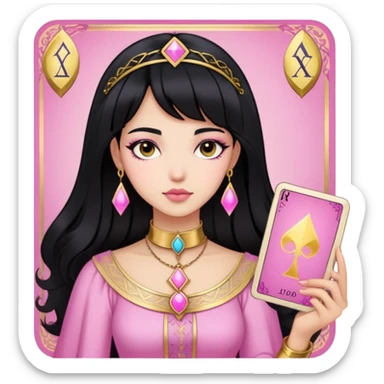 black hair girl with pink pink tarot gold cards sticker