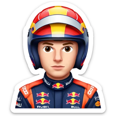Max Verstappen with racing helmet and Red Bull colors, no text sticker