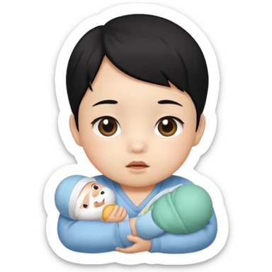 korean black hair baby infant sticker