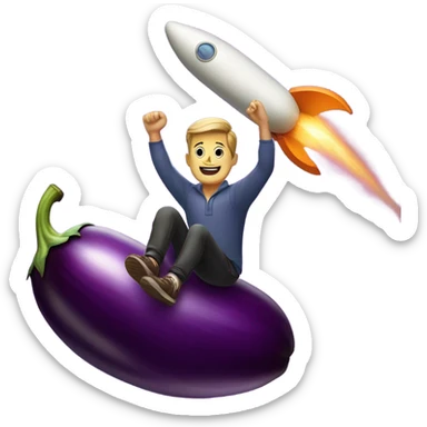 man riding a egg plant like a rocket ship sticker