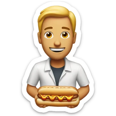 A man reading a hotdog  sticker