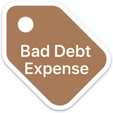brown price tag icon with 'bad debt expense' written in white text, simple and professional sticker