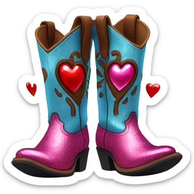 Sparkly cowboy boots with hearts on it sticker