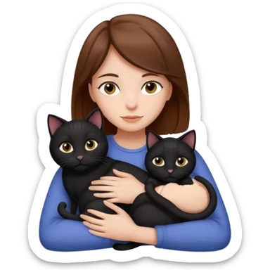 Brown hair girl cuddling 2 black cat sticker