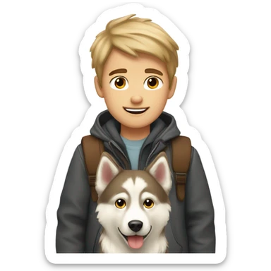 two boys , A brown and a blond with a sibérian Husky  sticker