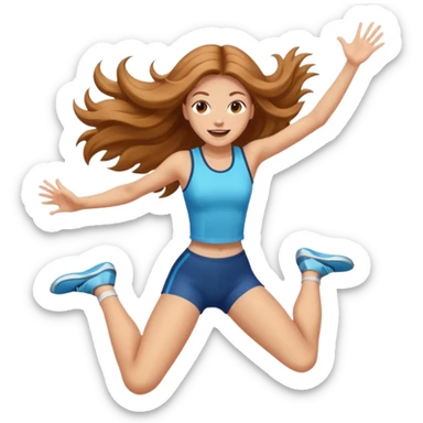 energetic woman jumping with long light brown hair and fair skin sticker