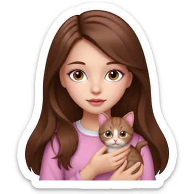 Pretty girl long hair Brown makeup pink kitten sticker