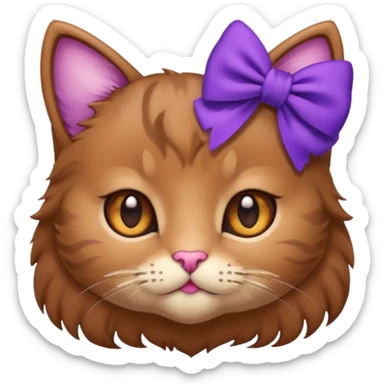 Brown kitty with a one purple bow on the side of her ear sticker