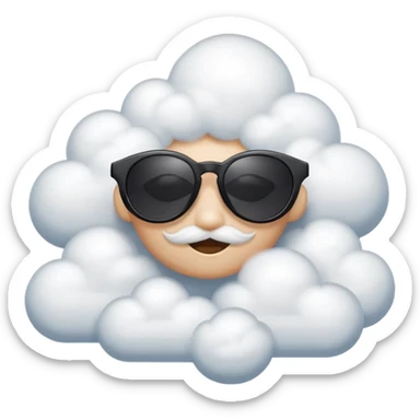 Una cara con lentes de sol oscuros que, en lugar de boca, tiene una pequeña línea curva muy relajada, y está flotando sobre una nube esponjosa o recostada en una hamaca que cuelga de las esquinas del emoji. sticker