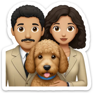 Goldendoodle with black haired man and brown haired woman sticker