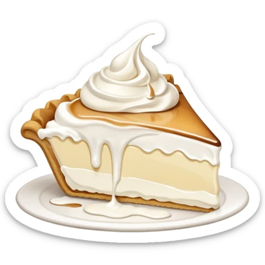 Slice of pale cream pie with melted whipped cream dripping off of it sticker